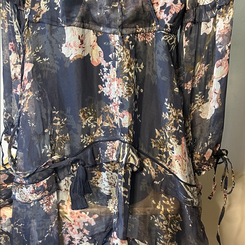 ASOS Floral Long Sleeve Dress - Black and Pink - Picture 12 of 13